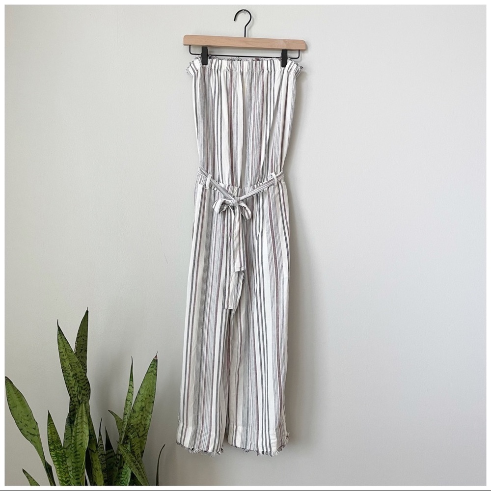 Cloth & Stone Anthropologie Striped Raw Edge Hem Jumpsuit Pantsuit Belter Romper